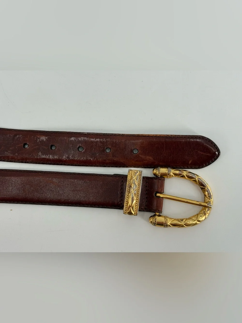 Fossil Vintage 90s Brown‎ Leather Belt Ornate Buckle S